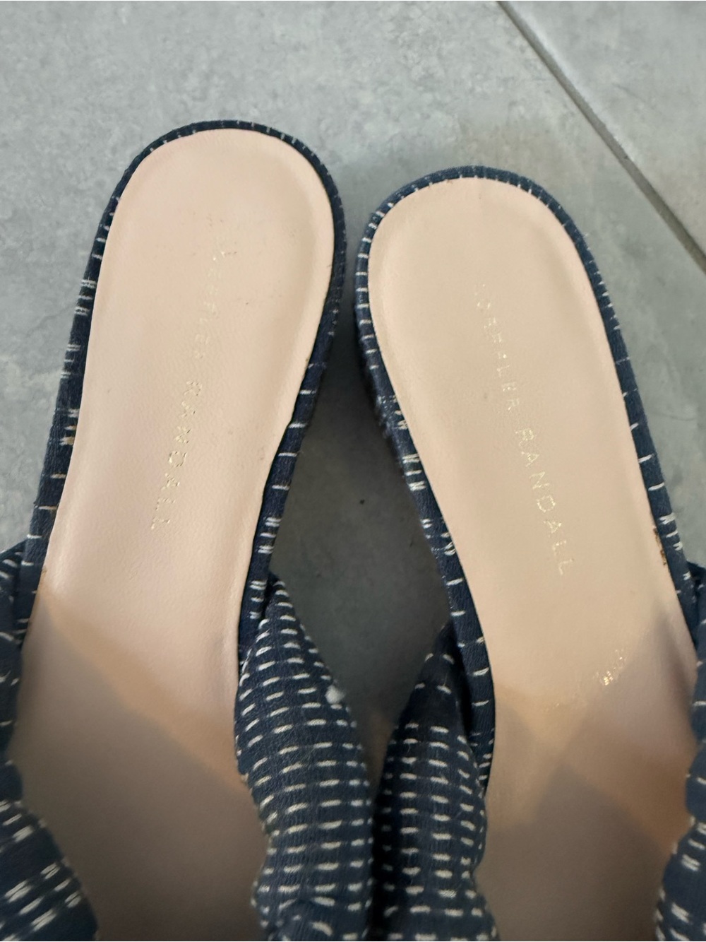 Loeffler Randall Elsie Blue White Woven Boho Fabric Block Heel Sandals Slides 9 - Picture 6 of 10
